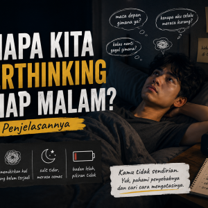 Ilustrasi overthinking setiap malam dan sulit tidur pada anak muda.