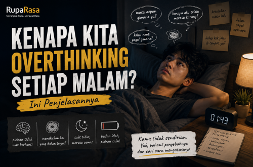 Ilustrasi overthinking setiap malam dan sulit tidur pada anak muda.