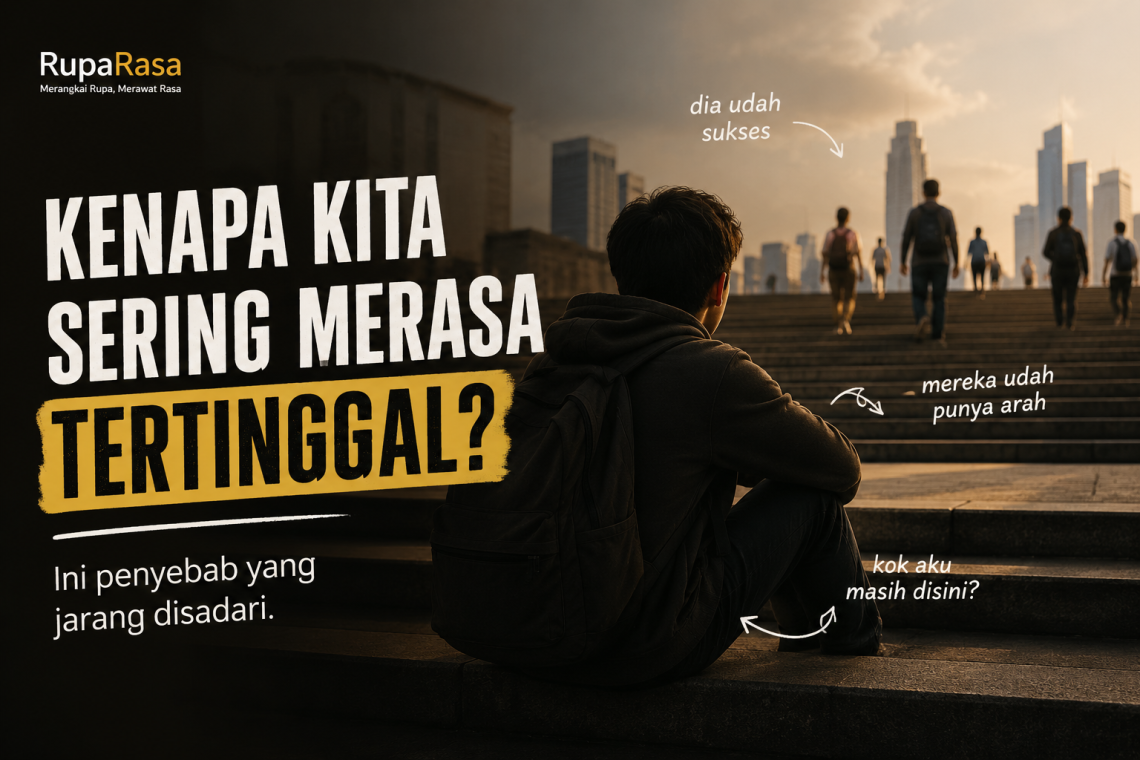 Ilustrasi perasaan tertinggal dan quarter life crisis anak muda.