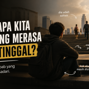 Ilustrasi perasaan tertinggal dan quarter life crisis anak muda.